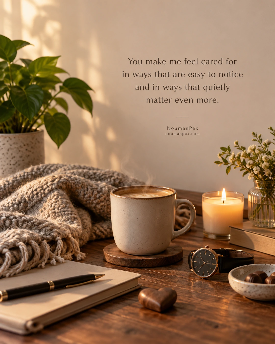 You make me feel cared for in ways that are easy to notice and in ways that quietly matter even more.