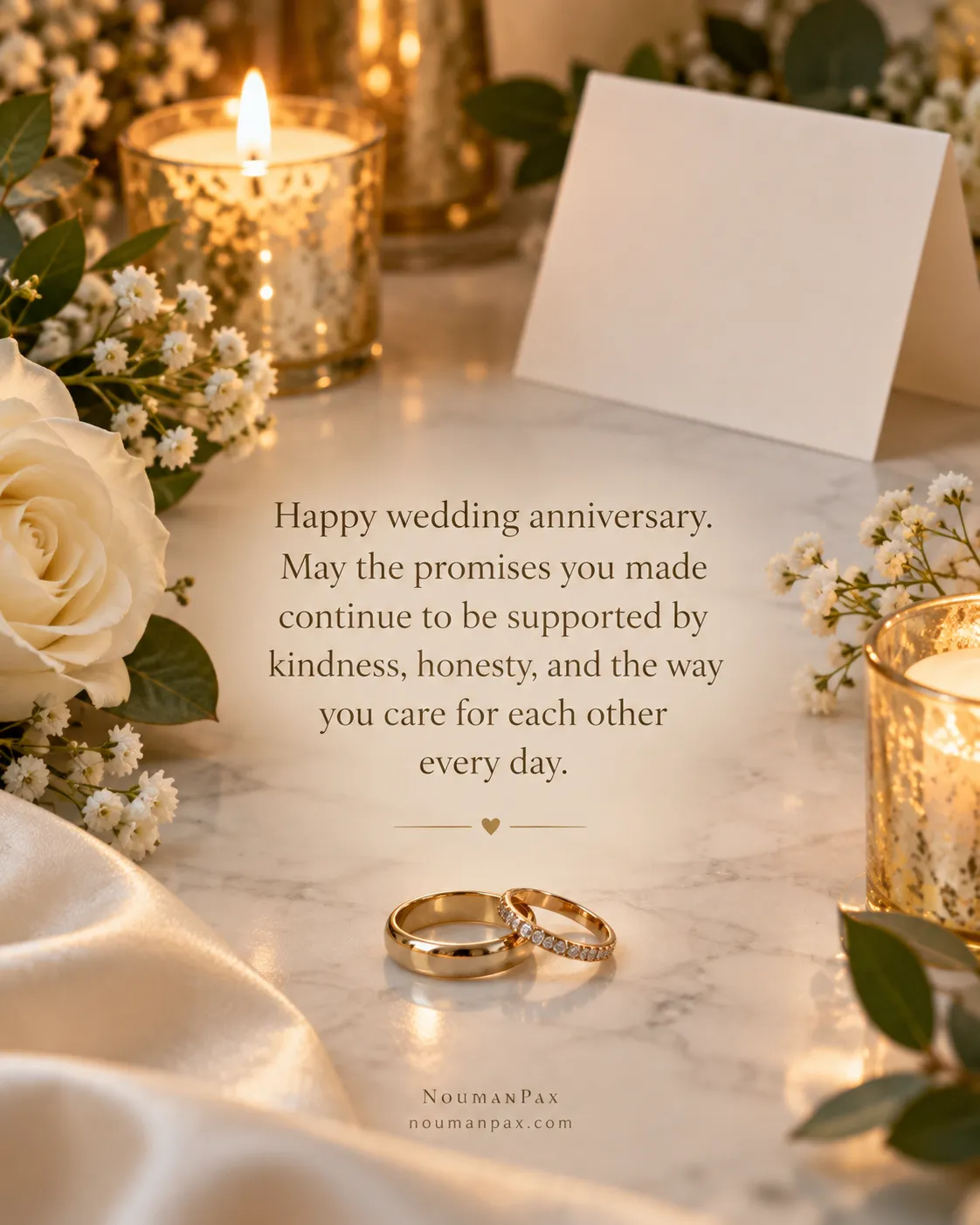 Happy wedding anniversary. May the promises you made continue to be supported by kindness, honesty, and the way you care for each other every day.