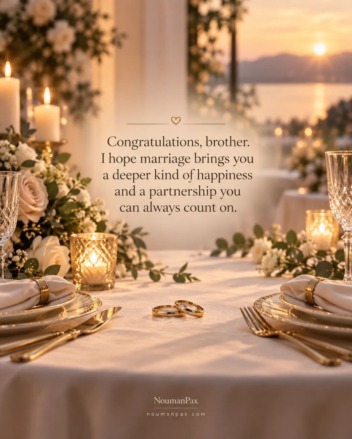 Congratulations, brother. I hope marriage brings you a deeper kind of happiness and a partnership you can always count on.