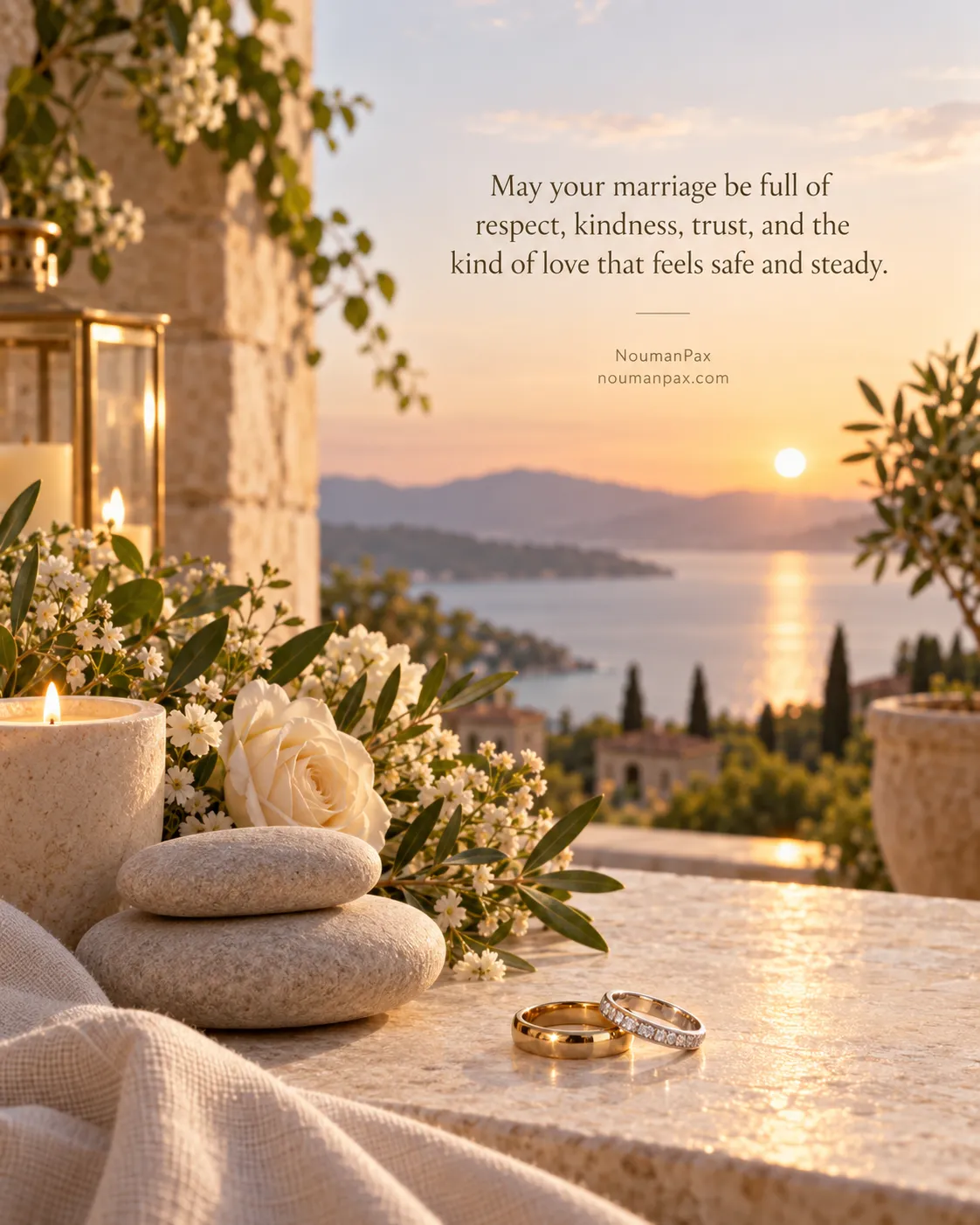 May your marriage be full of respect, kindness, trust, and the kind of love that feels safe and steady.