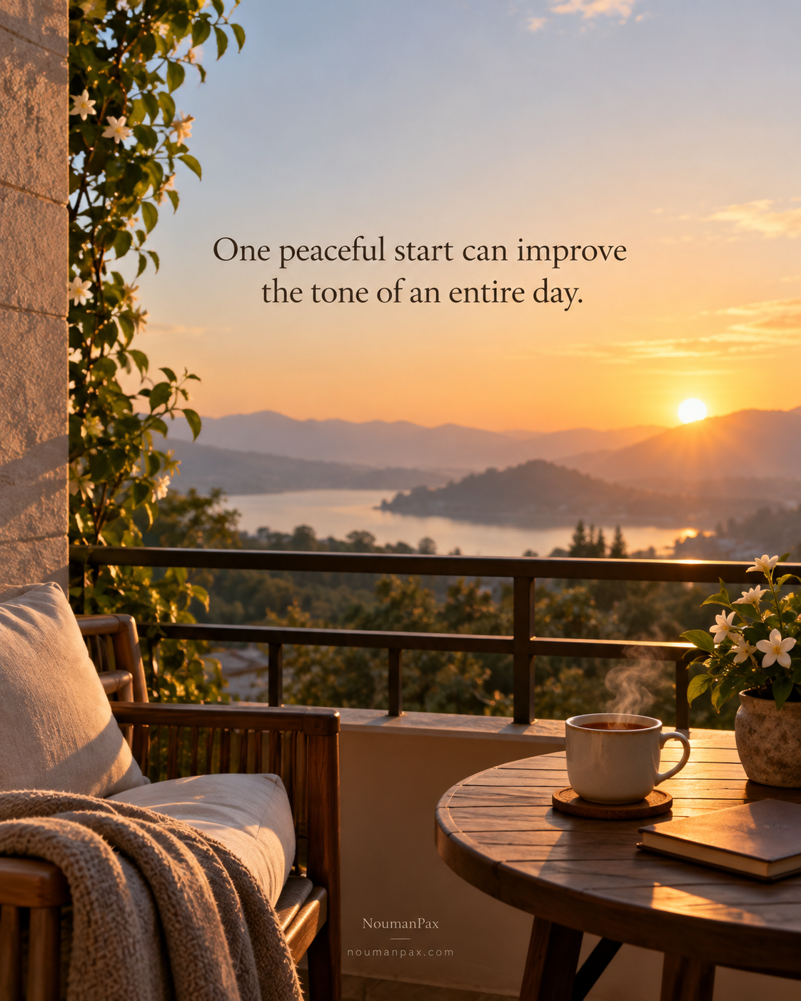 Positive good morning quote about a peaceful start