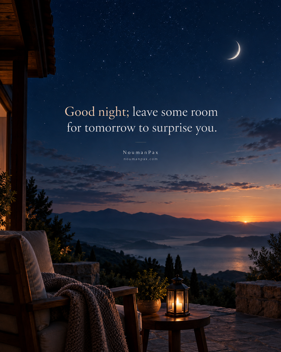 Positive good night quote about tomorrow surprising you