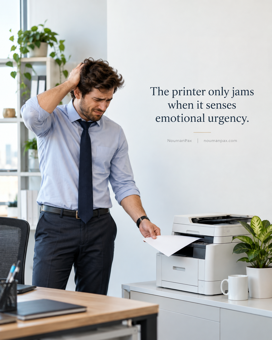 The printer only jams when it senses emotional urgency.