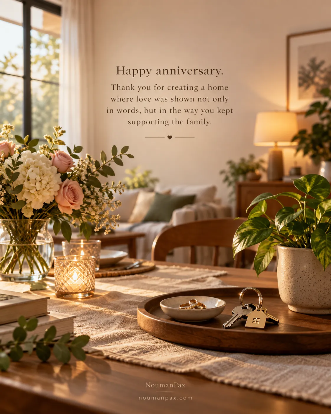 Happy anniversary. Thank you for creating a home where love was shown not only in words, but in the way you kept supporting the family.