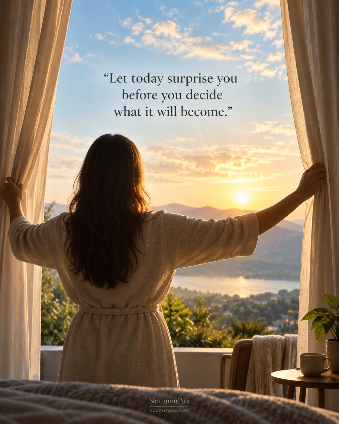 Positive good morning quote about letting today surprise you