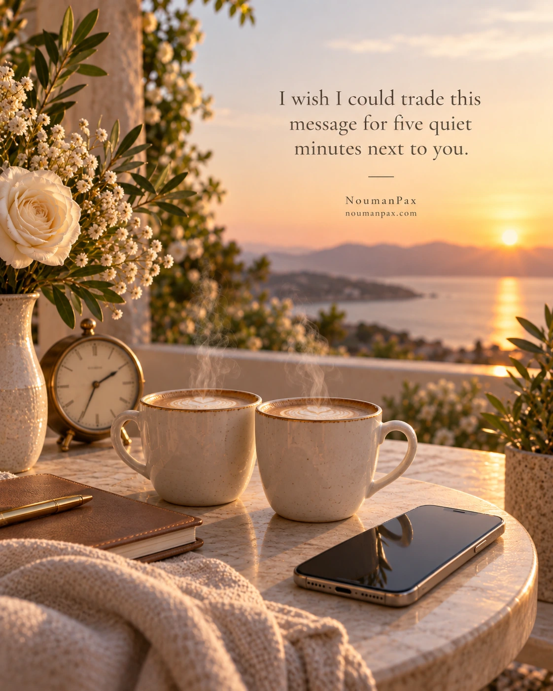 I wish I could trade this message for five quiet minutes next to you.