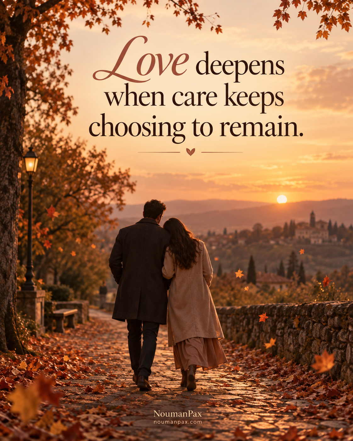 Autumn love along the sunset path