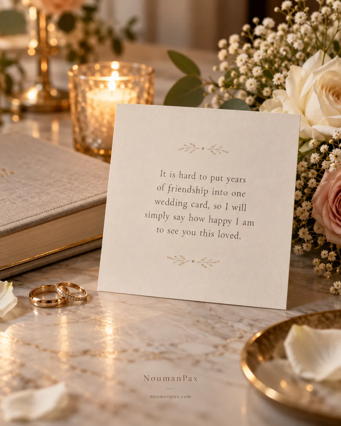 It is hard to put years of friendship into one wedding card, so I will simply say how happy I am to see you this loved.