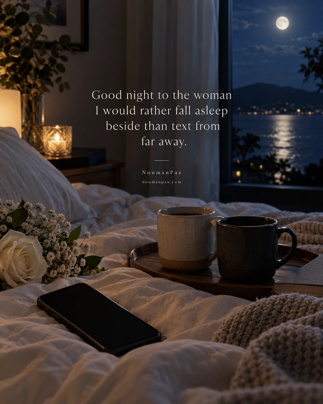 Good night to the woman I would rather fall asleep beside than text from far away.