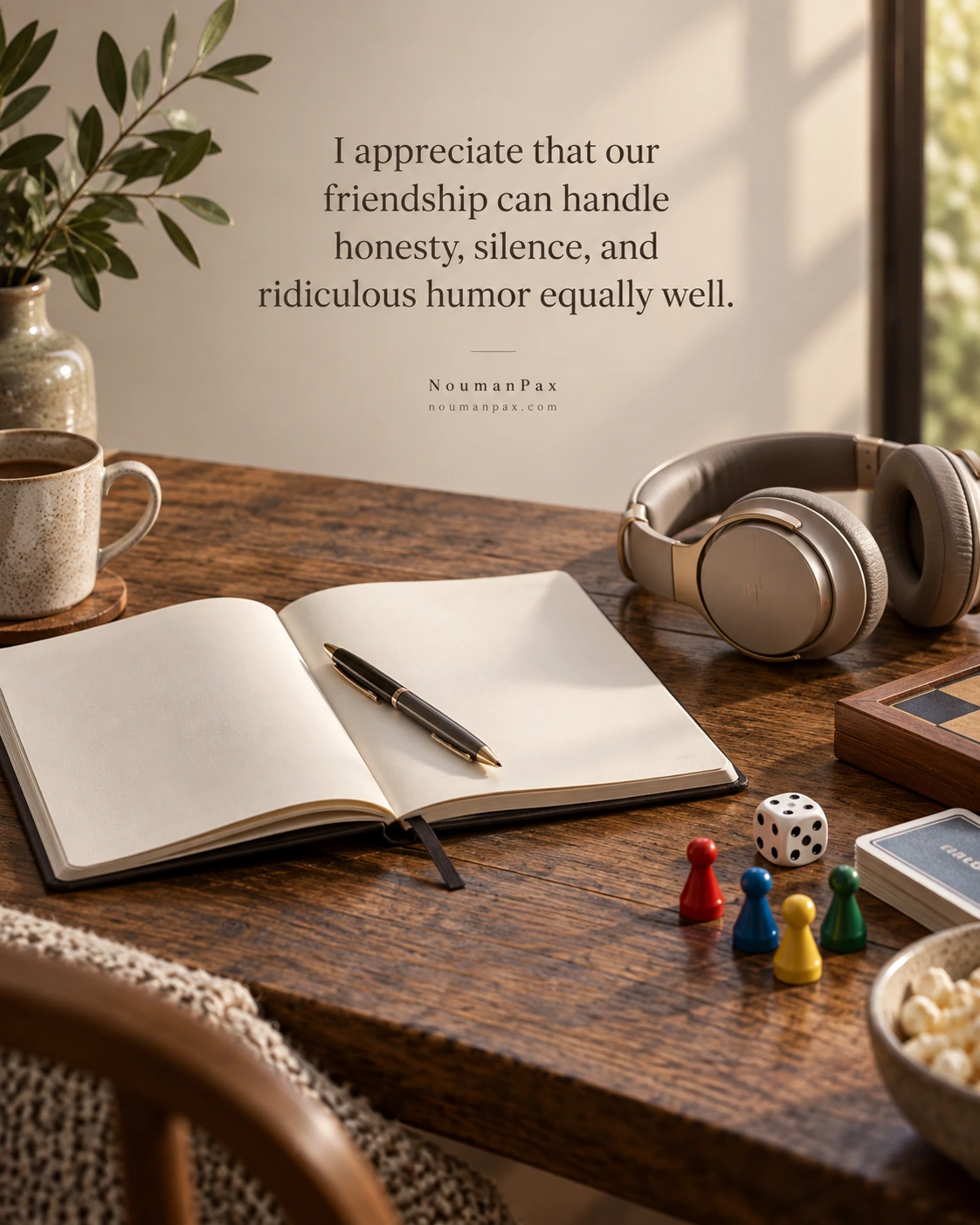I appreciate that our friendship can handle honesty, silence, and ridiculous humor equally well.