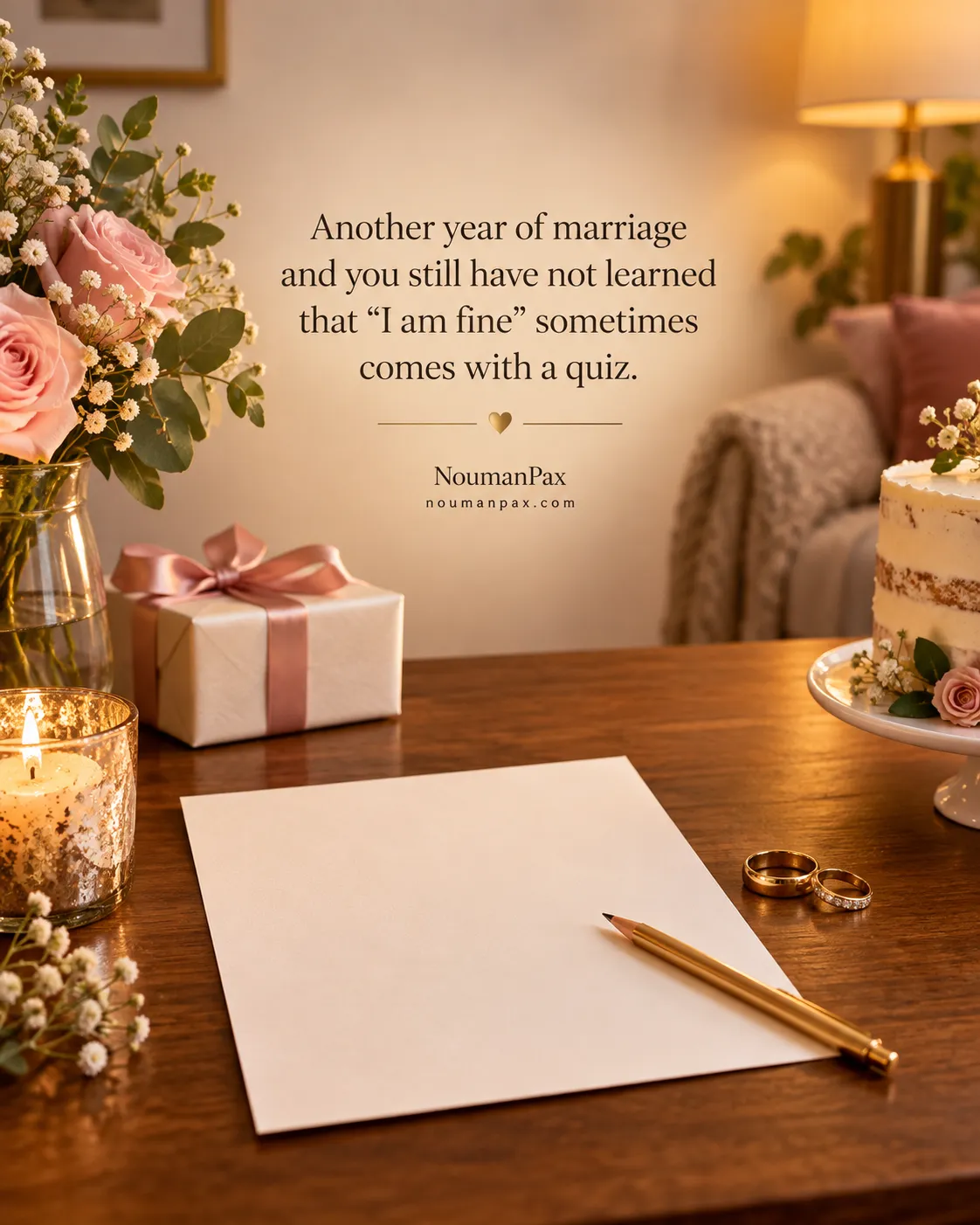 Another year of marriage and you still have not learned that “I am fine” sometimes comes with a quiz.
