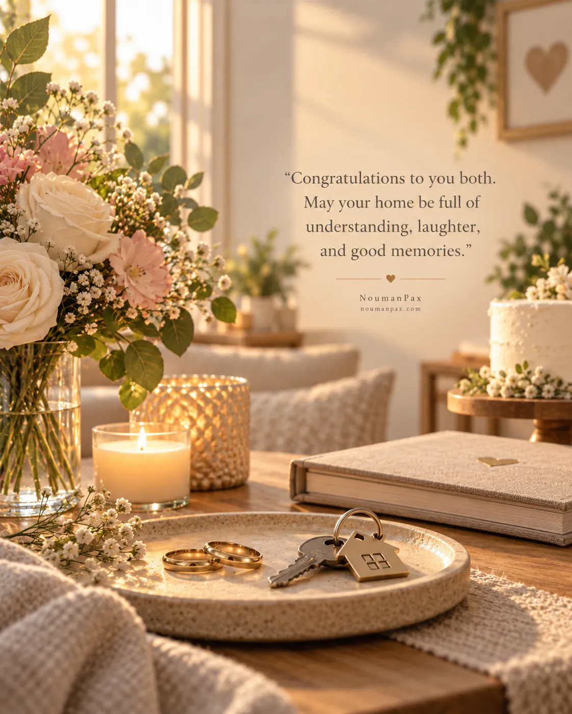 Congratulations to you both. May your home be full of understanding, laughter, and good memories.