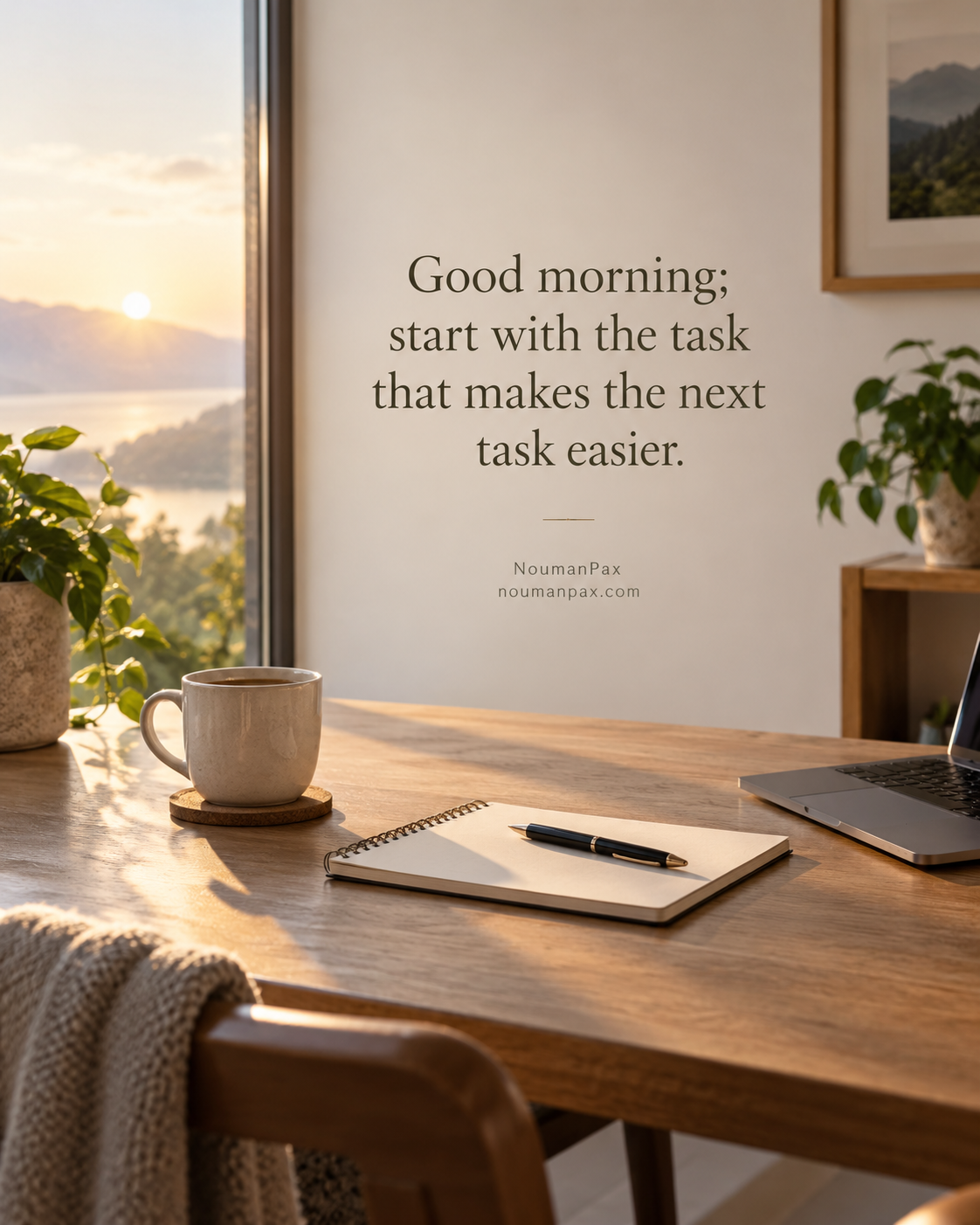 Motivational good morning quote about starting with the task