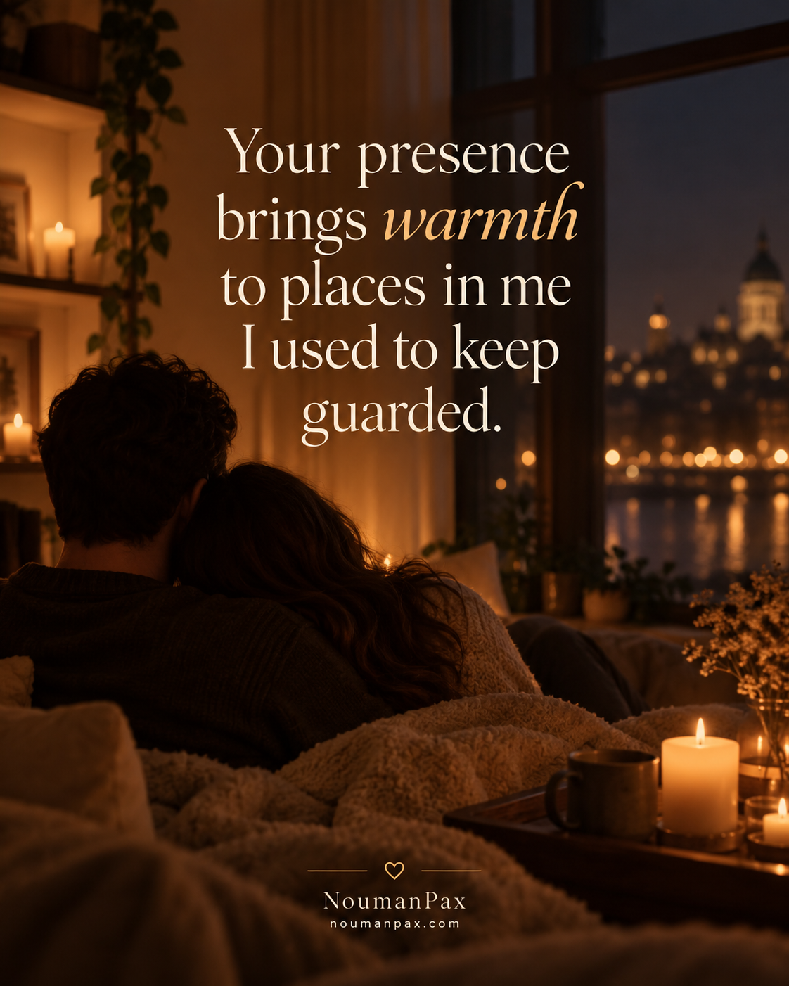 Candlelit embrace by the window