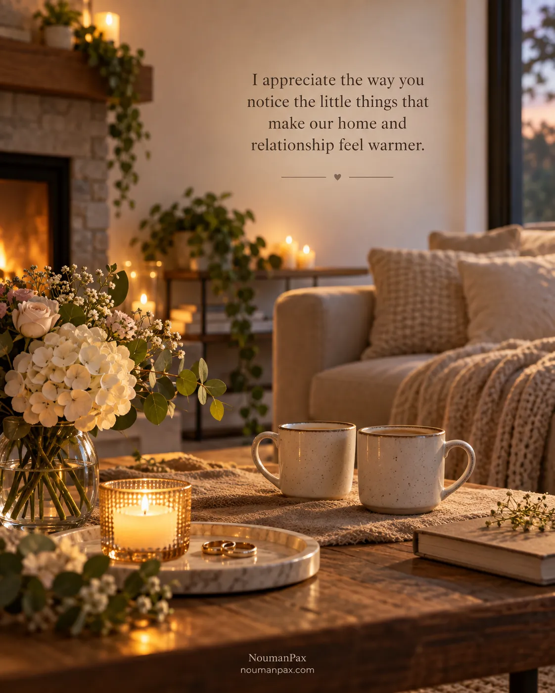 I appreciate the way you notice the little things that make our home and relationship feel warmer.