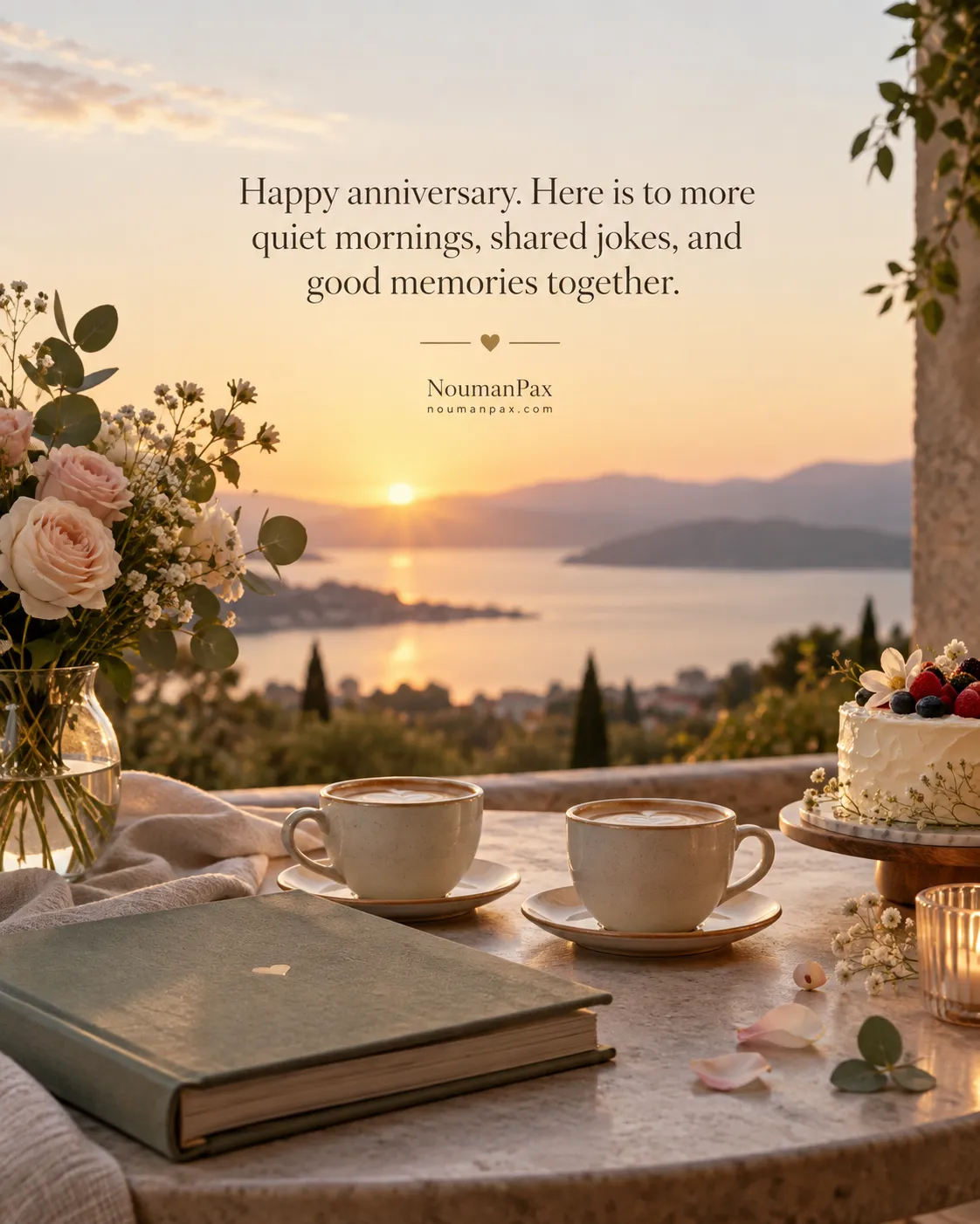 Happy anniversary. Here is to more quiet mornings, shared jokes, and good memories together.