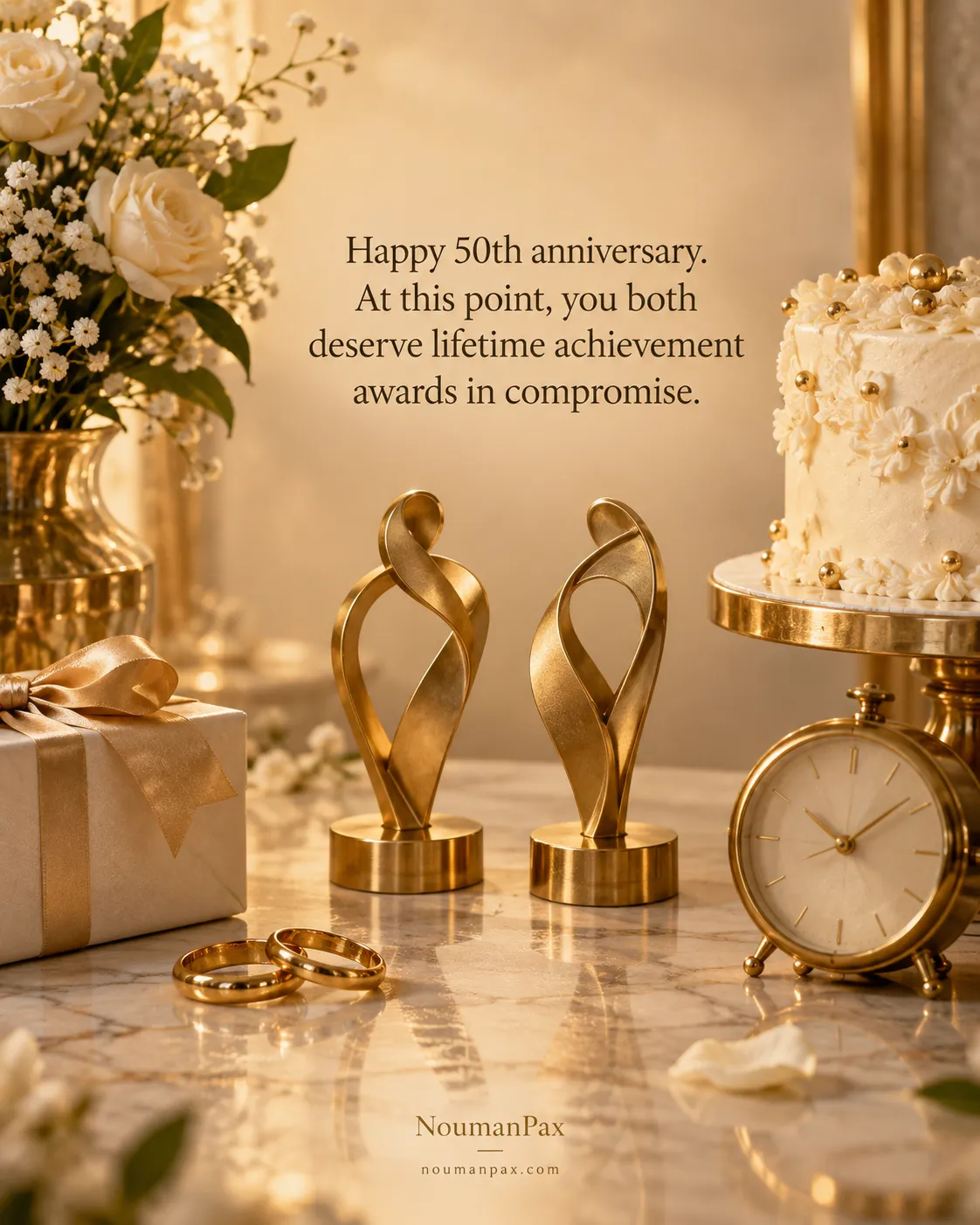 Happy 50th anniversary. At this point, you both deserve lifetime achievement awards in compromise.