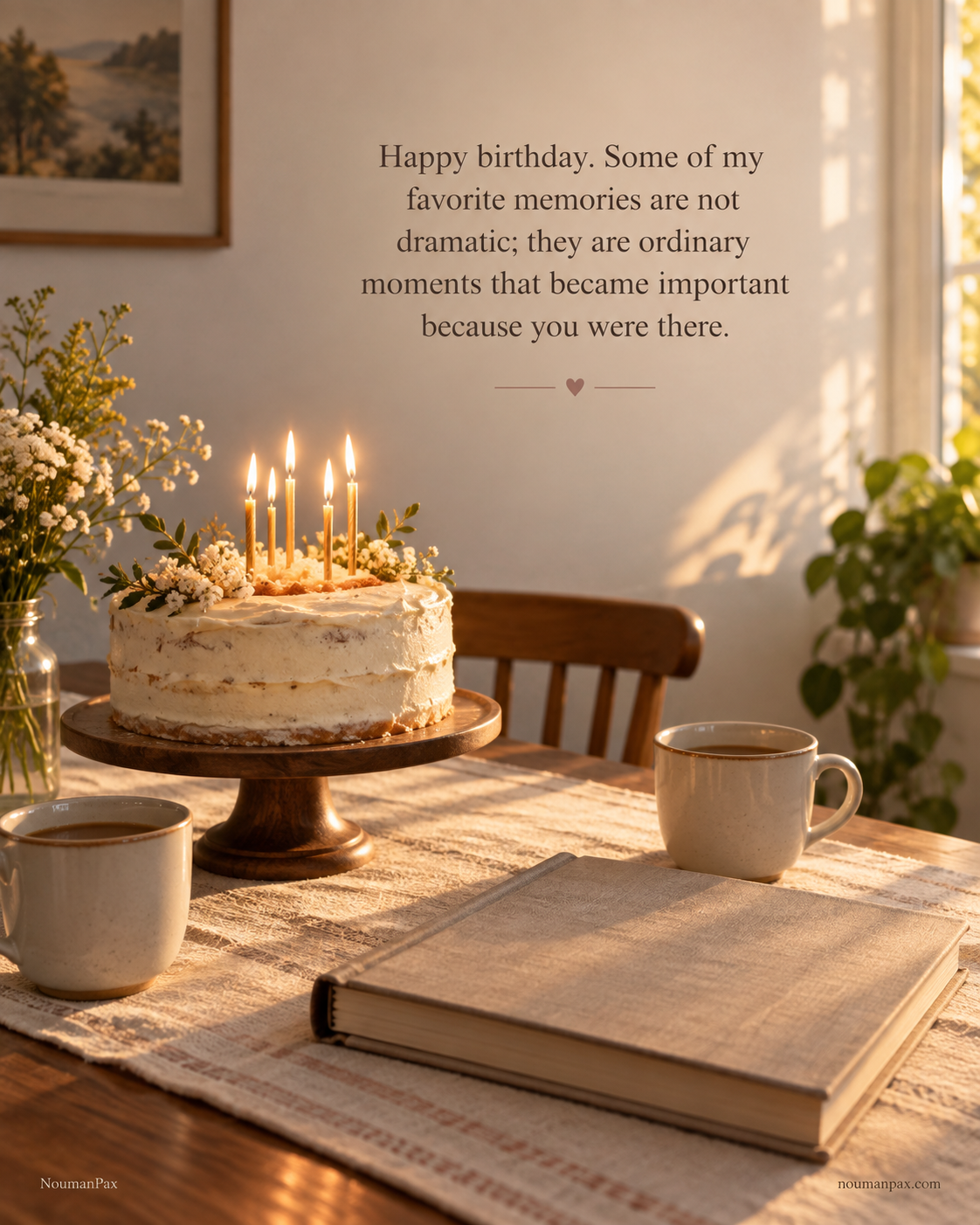 Happy birthday. Some of my favorite memories are not dramatic; they are ordinary moments that became important because you were there.
