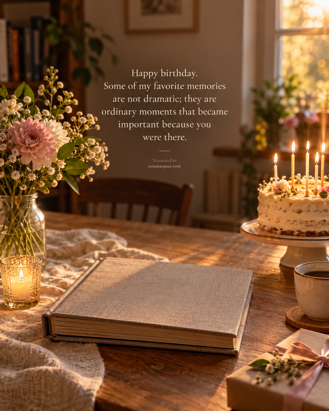 Happy birthday. Some of my favorite memories are not dramatic; they are ordinary moments that became important because you were there.