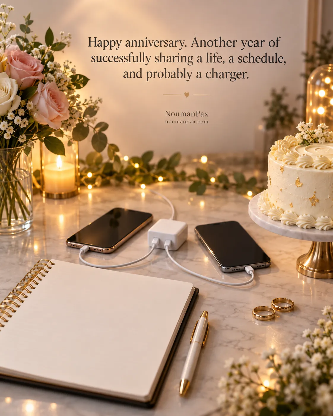 Happy anniversary. Another year of successfully sharing a life, a schedule, and probably a charger.