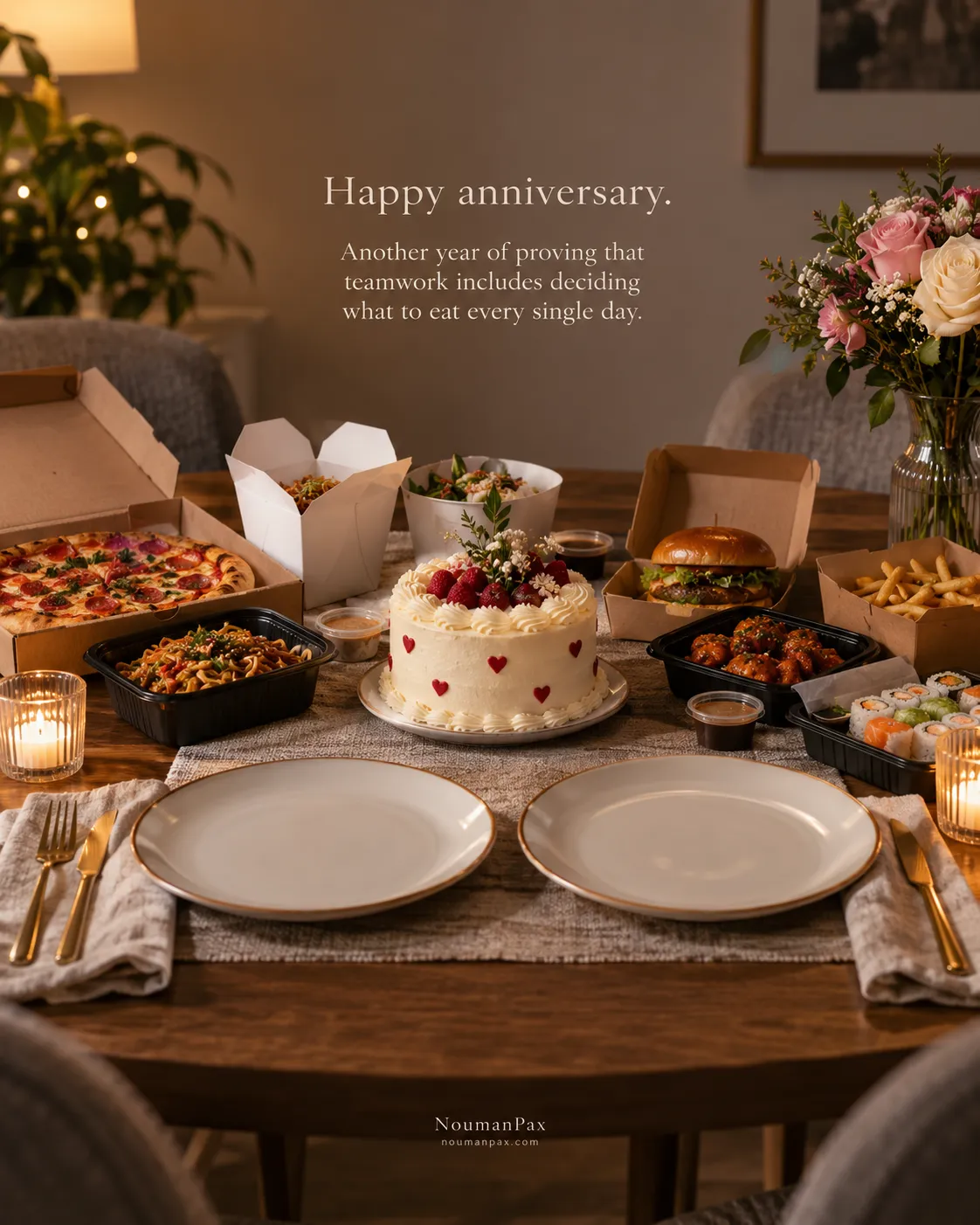 Happy anniversary. Another year of proving that teamwork includes deciding what to eat every single day.