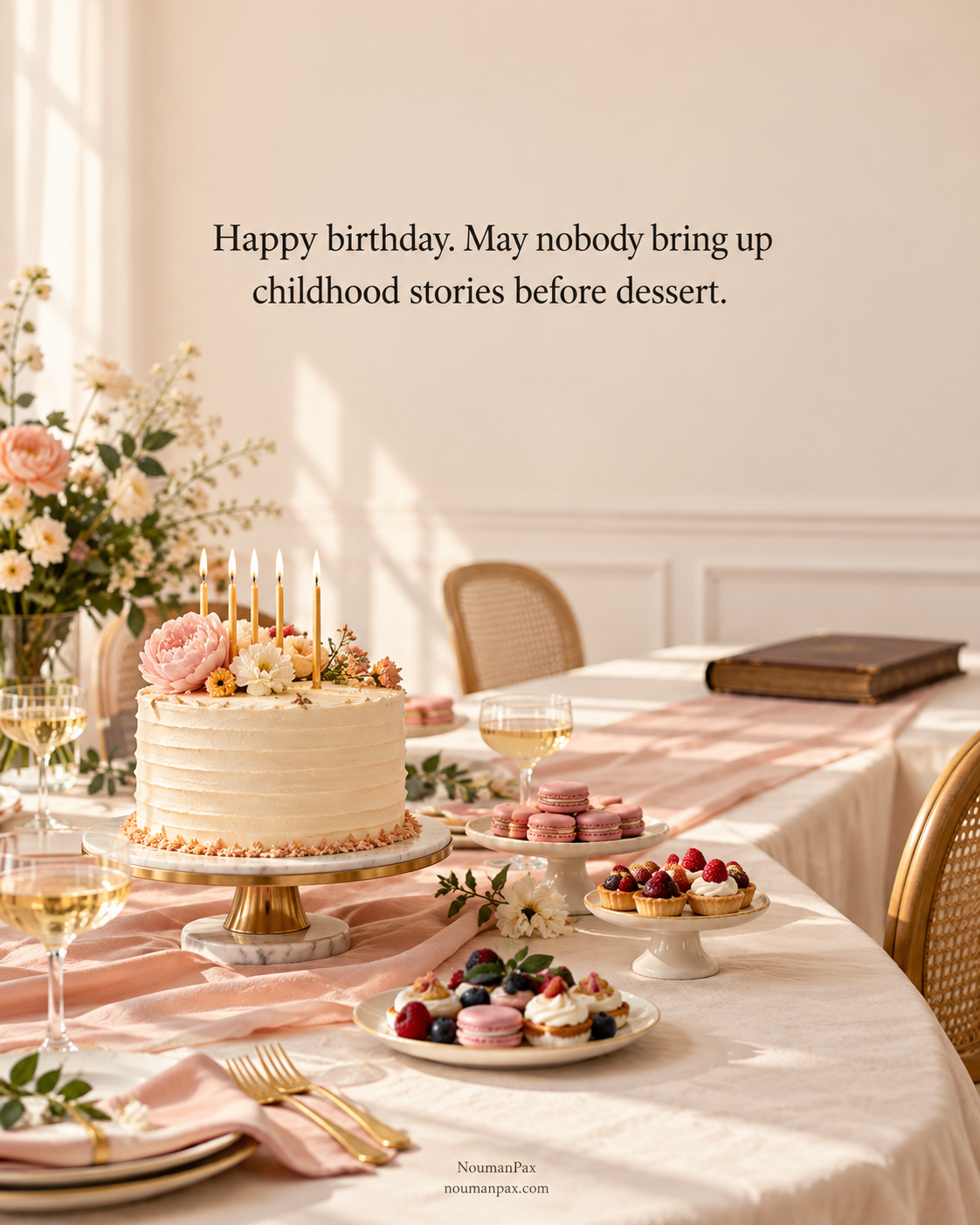 Happy birthday. May nobody bring up childhood stories before dessert.