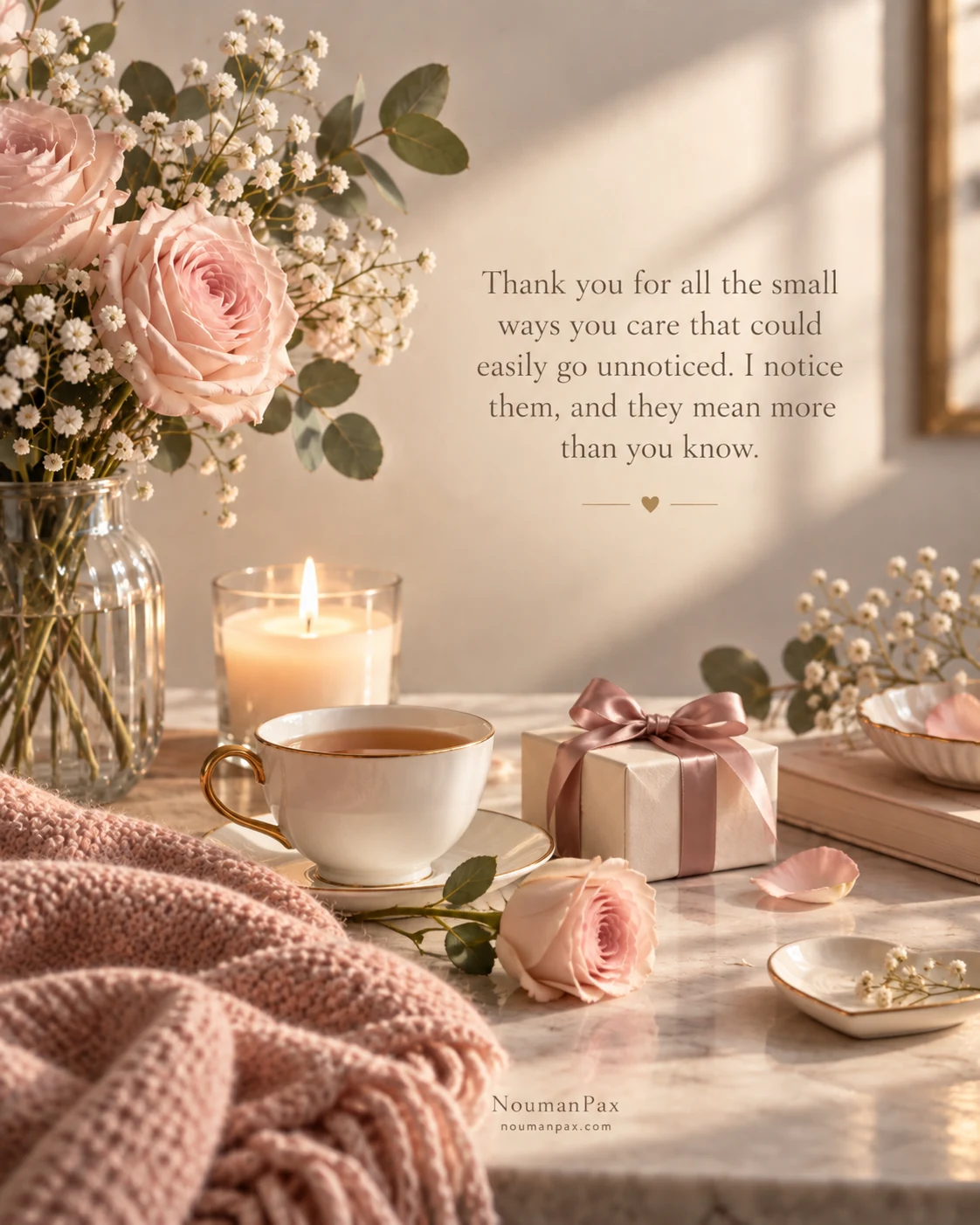 Thank you for all the small ways you care that could easily go unnoticed. I notice them, and they mean more than you know.