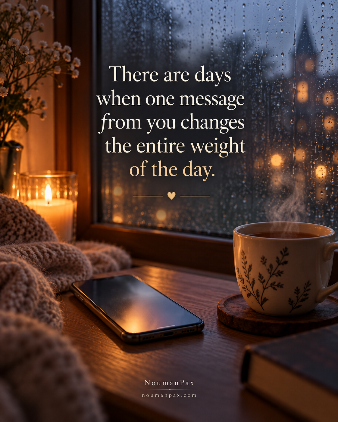 Rainy window warm words