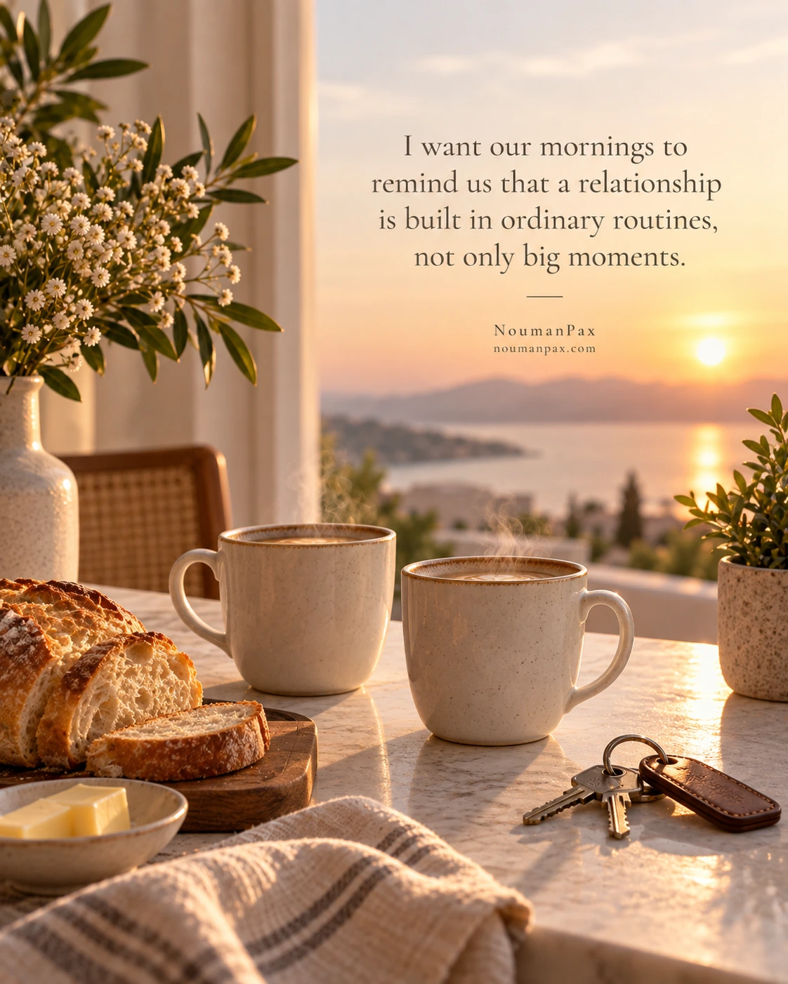 I want our mornings to remind us that a relationship is built in ordinary routines, not only big moments.