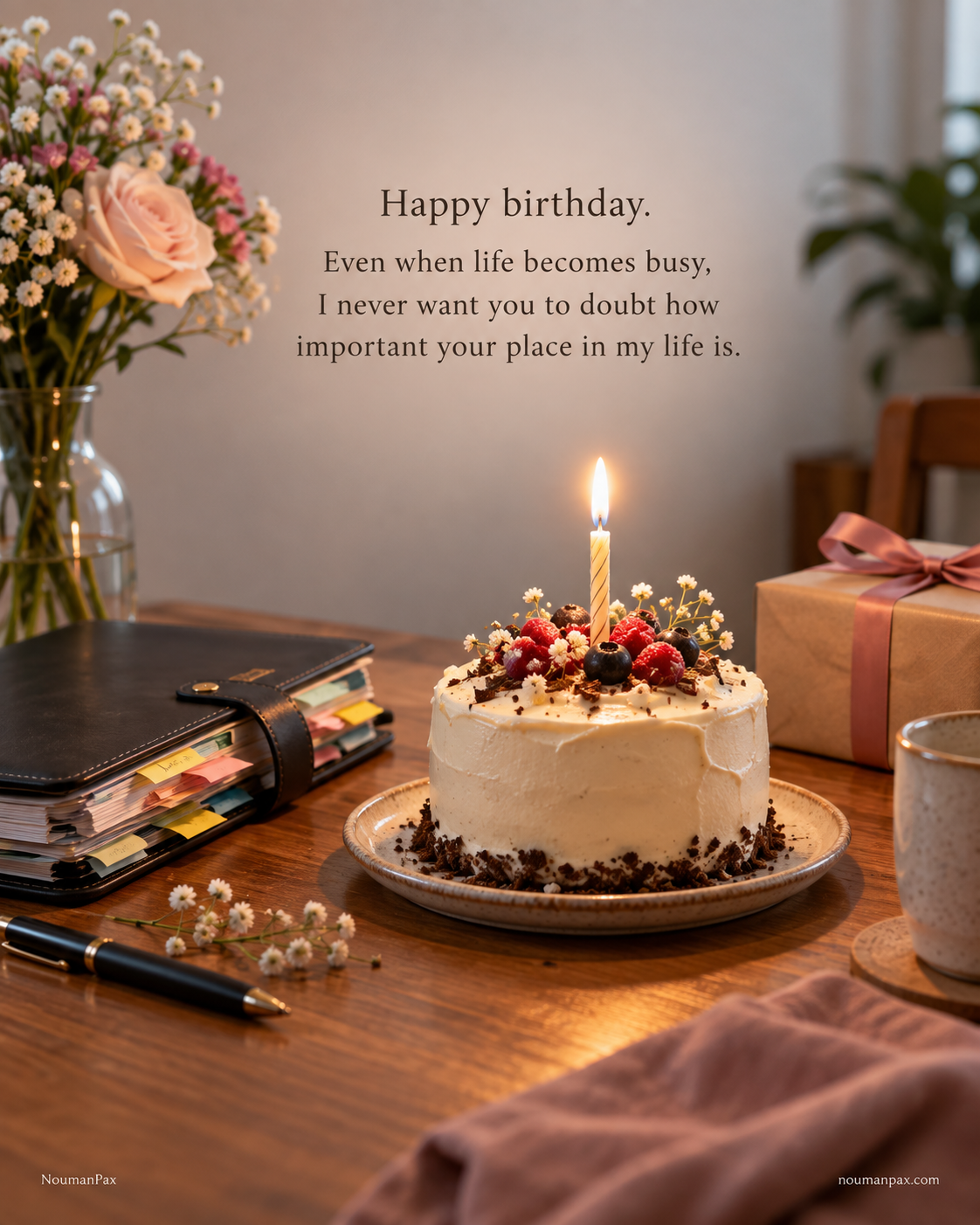 Happy birthday. Even when life becomes busy, I never want you to doubt how important your place in my life is.
