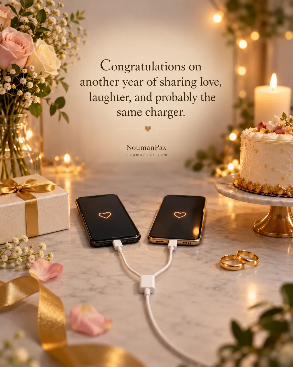 Congratulations on another year of sharing love, laughter, and probably the same charger.