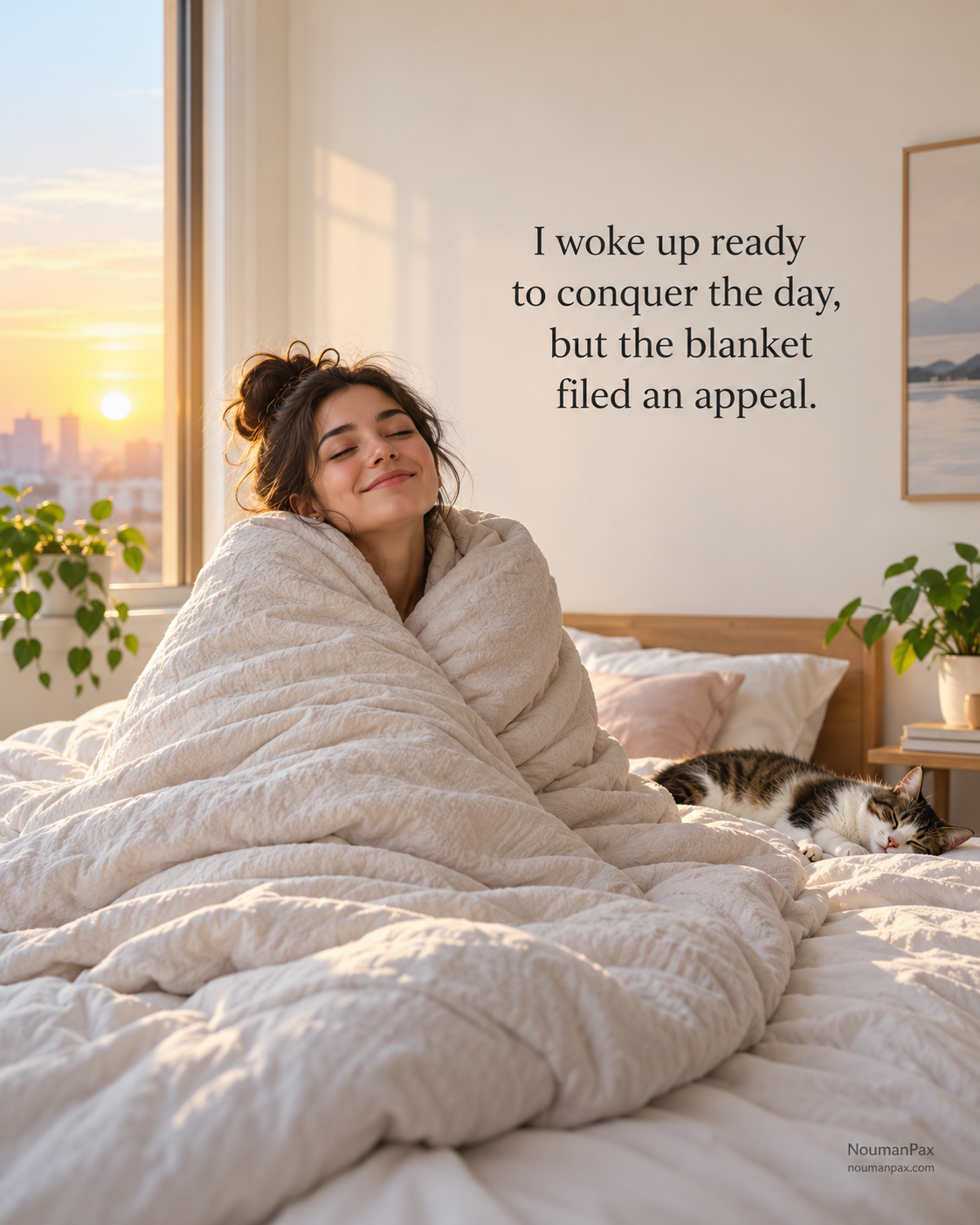 I woke up ready to conquer the day, but the blanket filed an appeal.