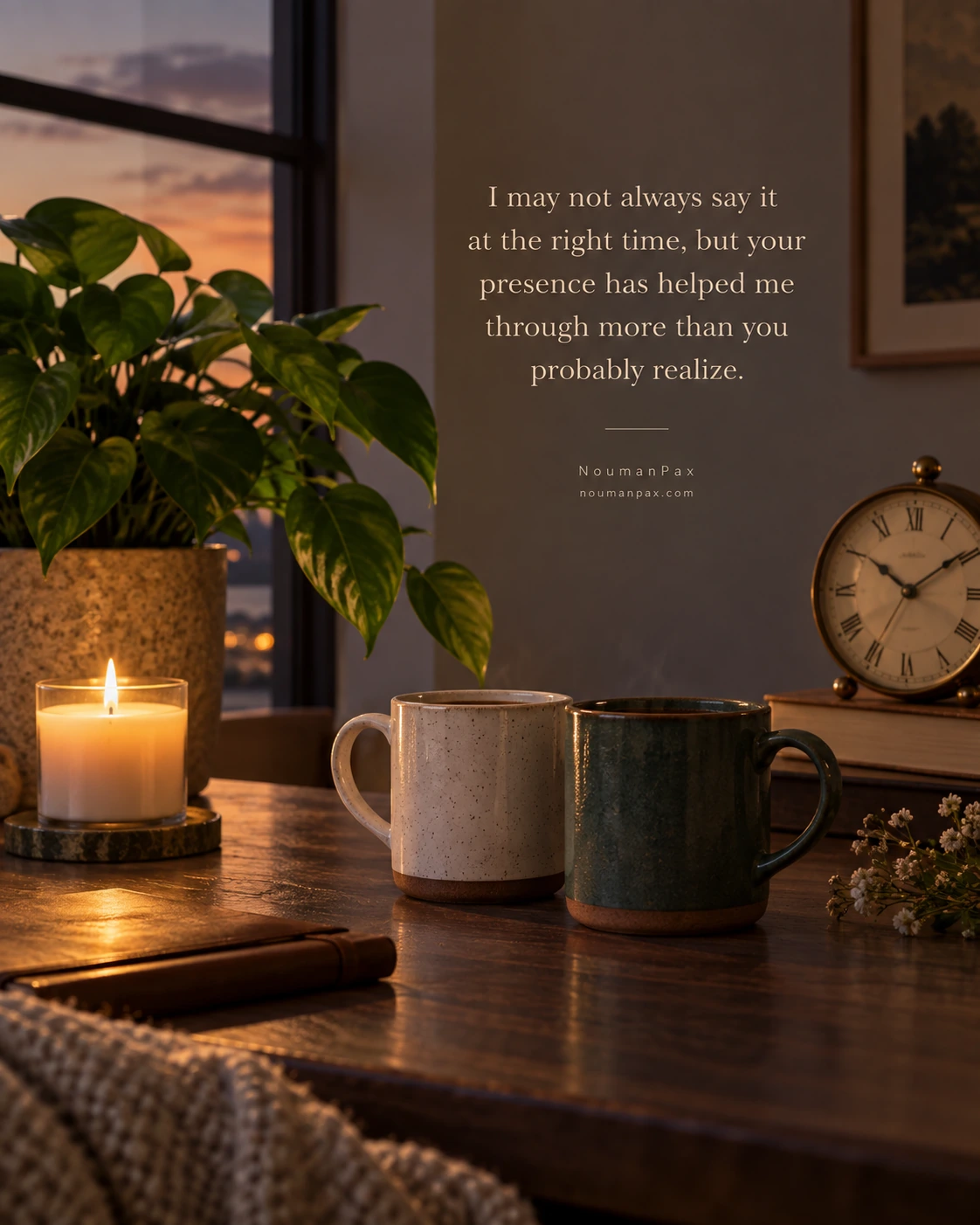 I may not always say it at the right time, but your presence has helped me through more than you probably realize.