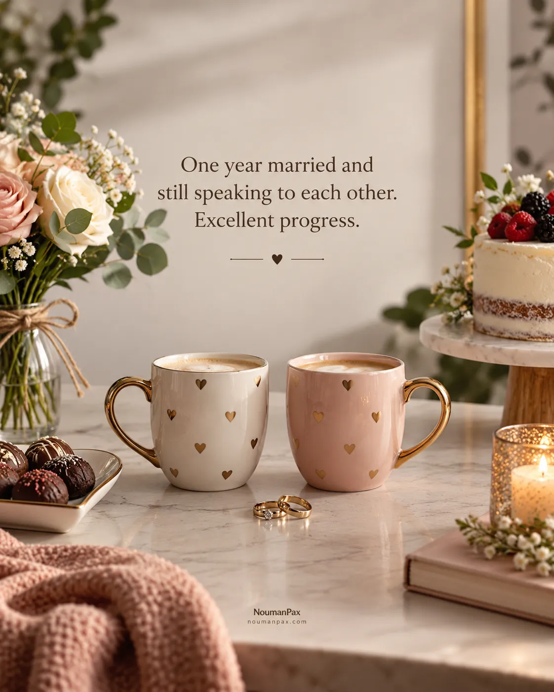One year married and still speaking to each other. Excellent progress.
