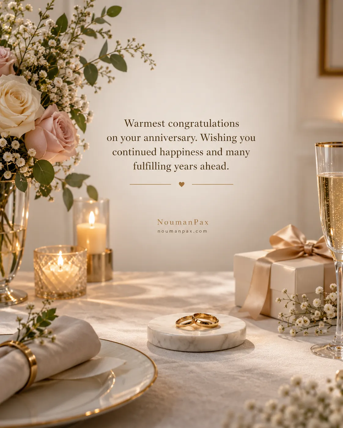 Warmest congratulations on your anniversary. Wishing you continued happiness and many fulfilling years ahead.