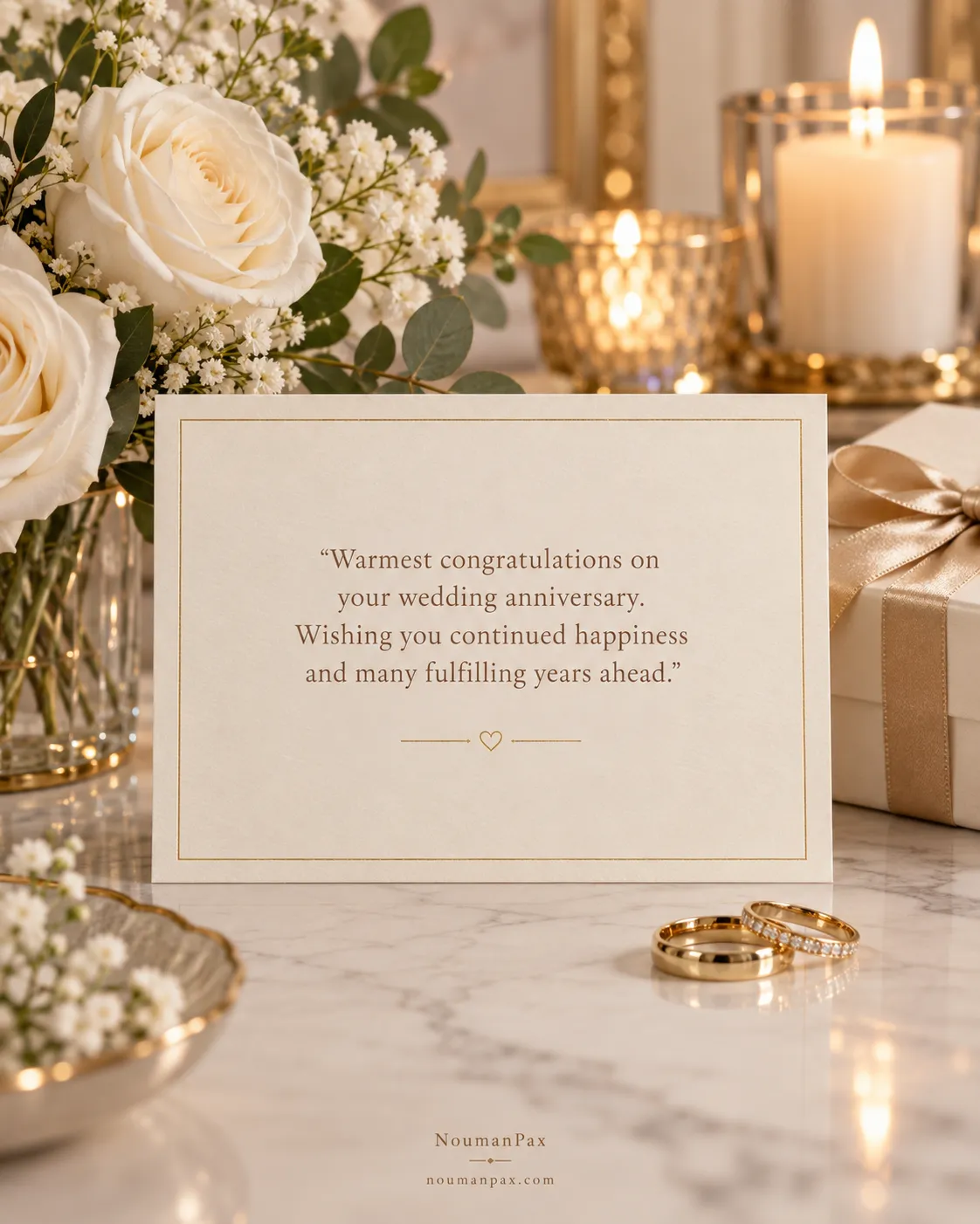 Warmest congratulations on your wedding anniversary. Wishing you continued happiness and many fulfilling years ahead.