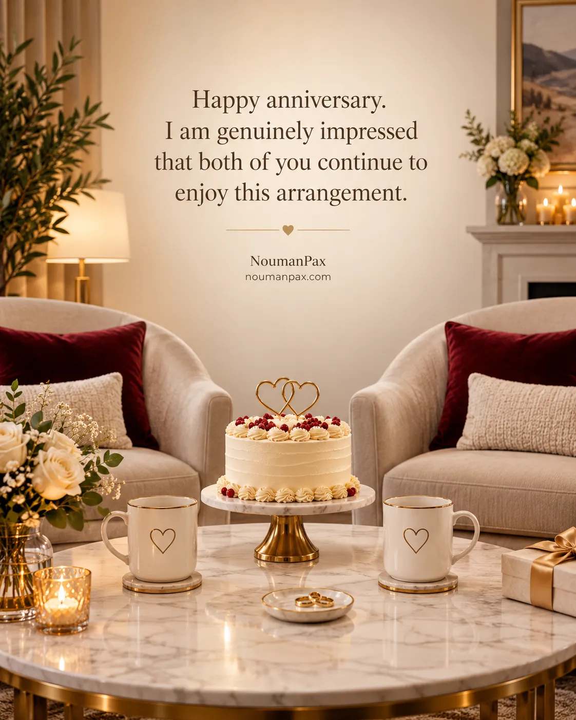 Happy anniversary. I am genuinely impressed that both of you continue to enjoy this arrangement.