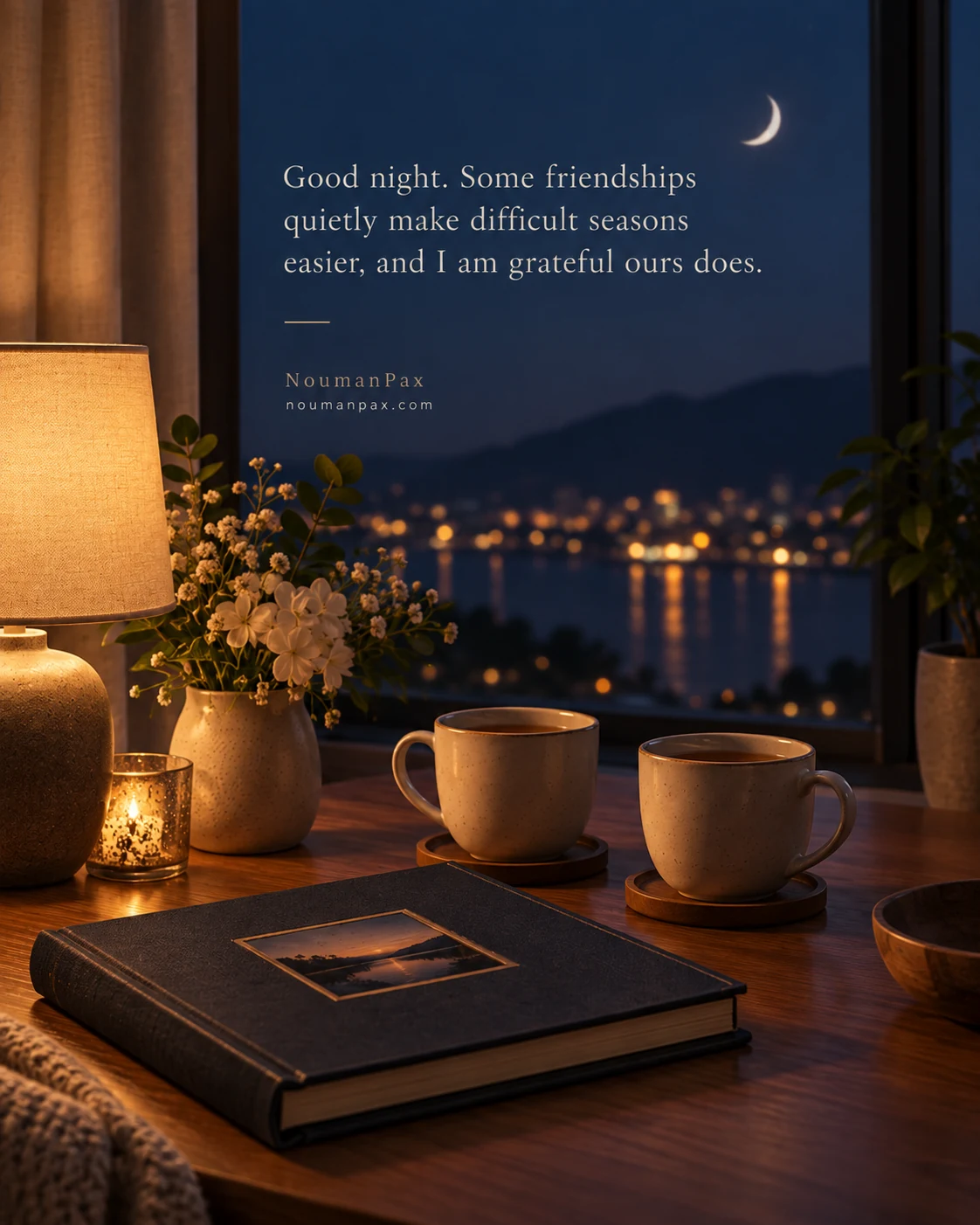 Good night. Some friendships quietly make difficult seasons easier, and I am grateful ours does.