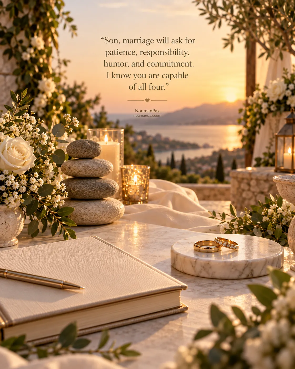 Son, marriage will ask for patience, responsibility, humor, and commitment. I know you are capable of all four.
