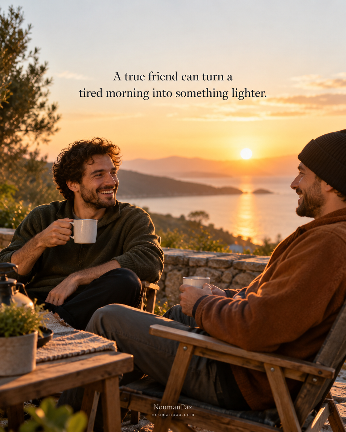 Good morning quote about a true friend making a tired morning lighter