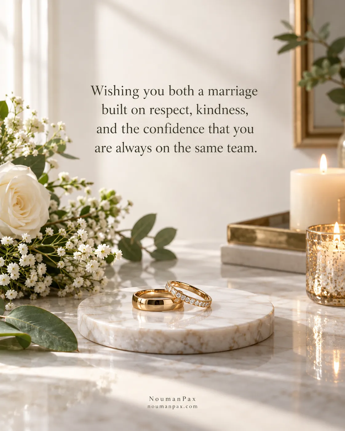 Wishing you both a marriage built on respect, kindness, and the confidence that you are always on the same team.