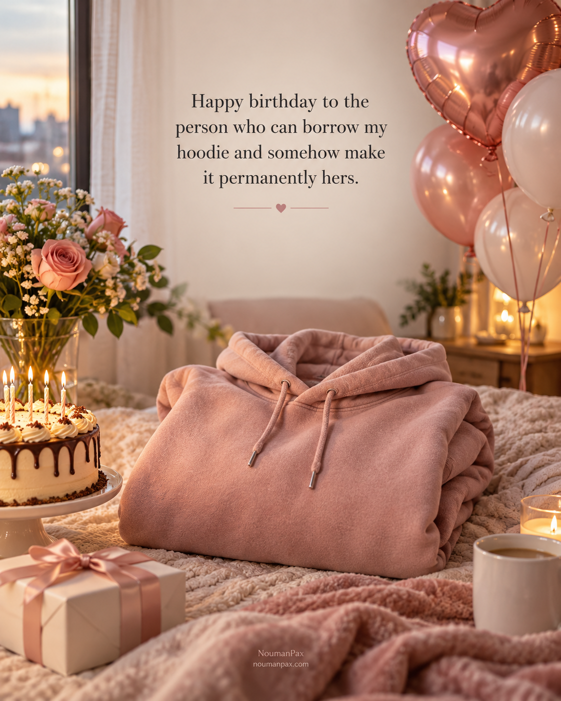 Happy birthday to the person who can borrow my hoodie and somehow make it permanently hers.