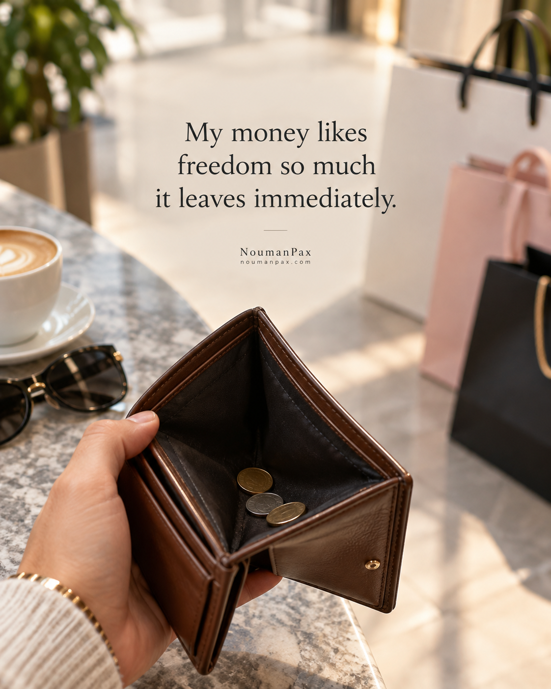 My money likes freedom so much it leaves immediately.