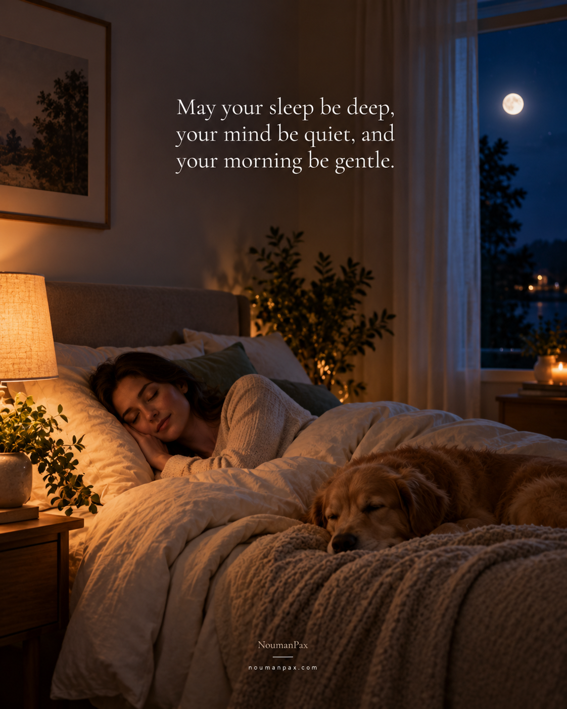 Good night blessing quote about deep sleep and a gentle morning