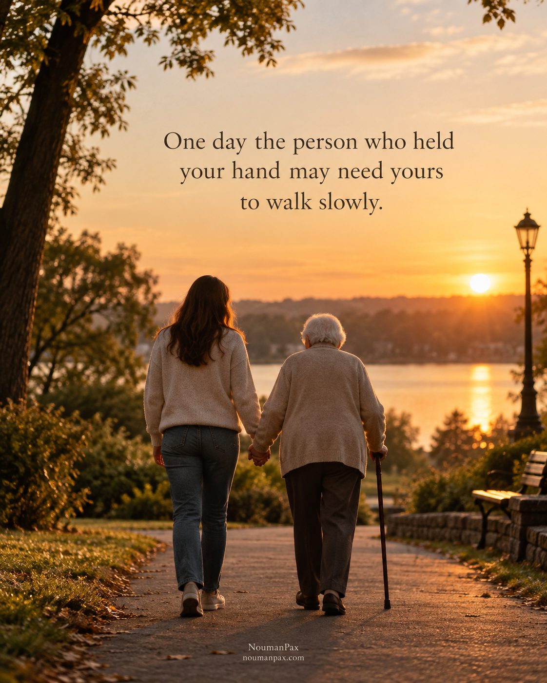One day the person who held your hand may need yours to walk slowly.