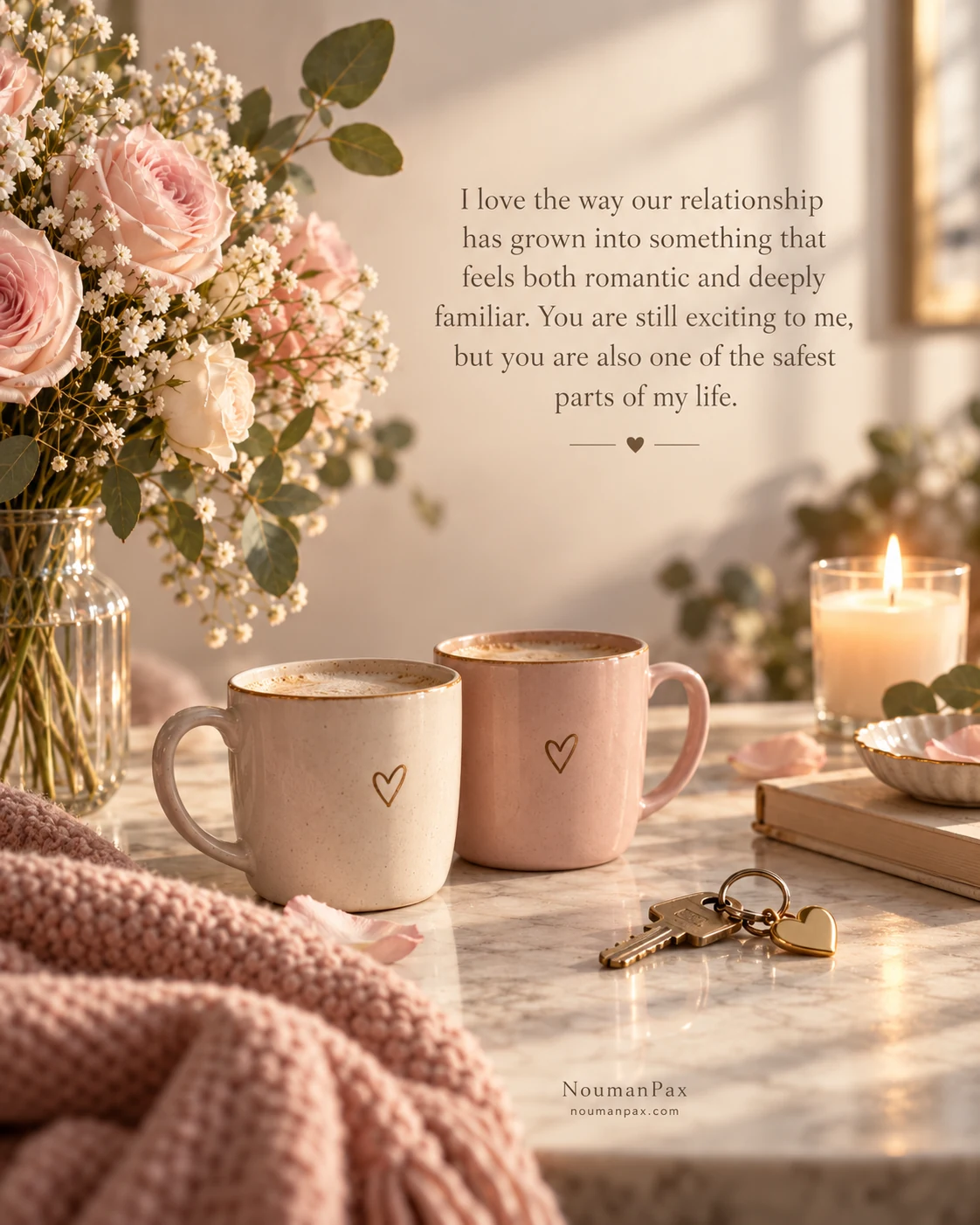 I love the way our relationship has grown into something that feels both romantic and deeply familiar. You are still exciting to me, but you are also one of the safest parts of my life.