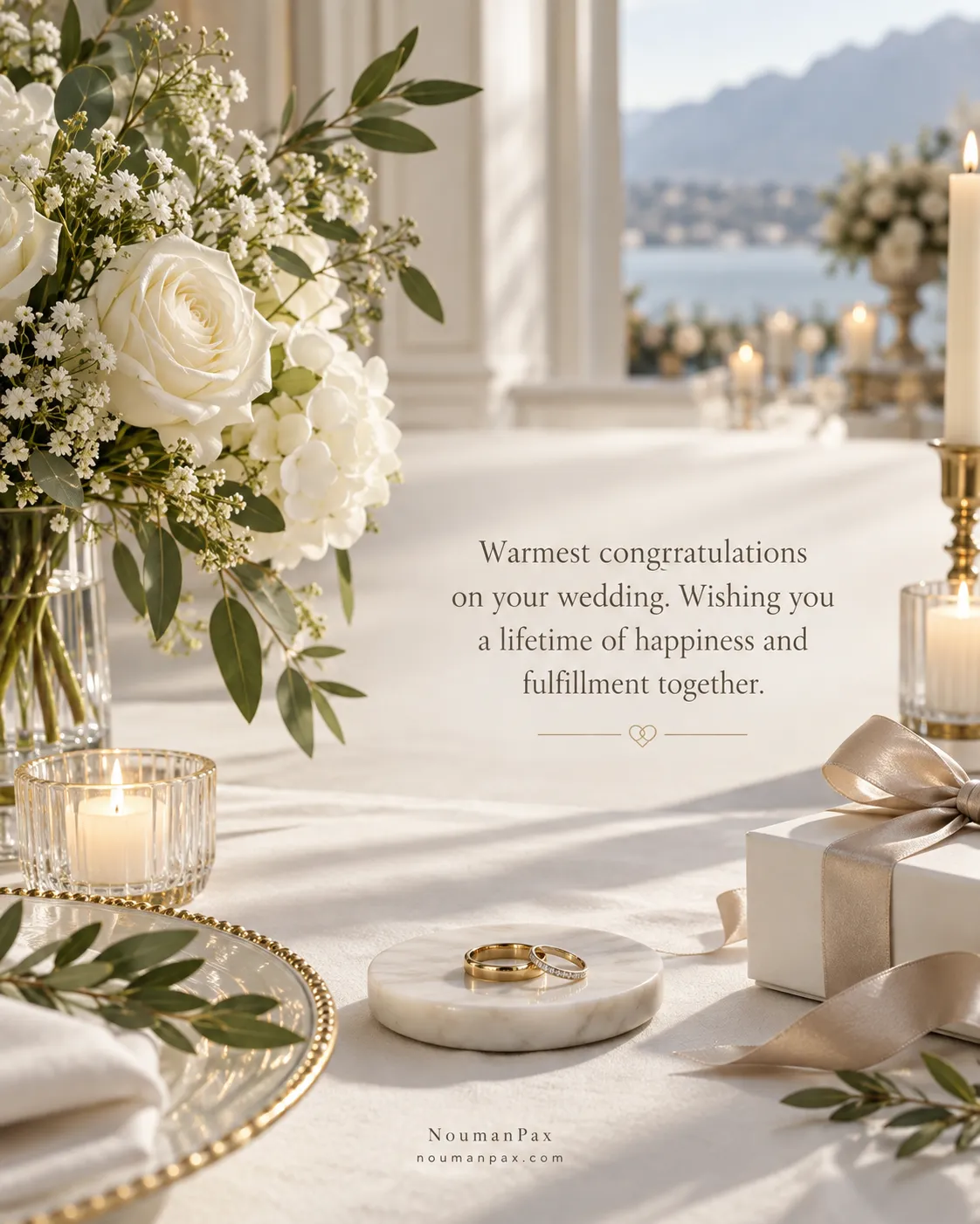 Warmest congratulations on your wedding. Wishing you a lifetime of happiness and fulfillment together.