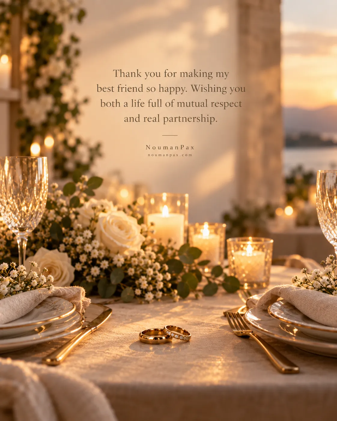 Thank you for making my best friend so happy. Wishing you both a life full of mutual respect and real partnership.