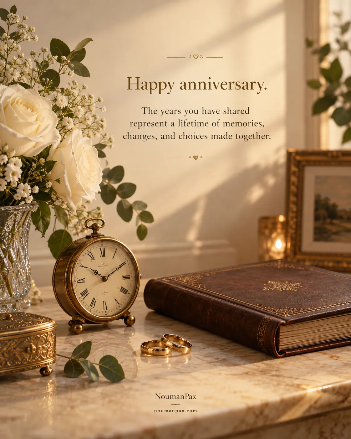 Happy anniversary. The years you have shared represent a lifetime of memories, changes, and choices made together.