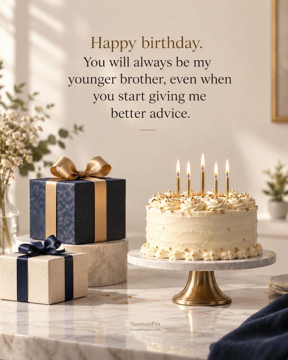 Happy birthday. You will always be my younger brother, even when you start giving me better advice.